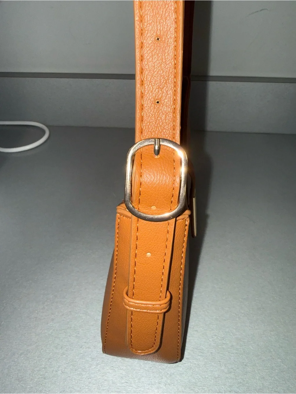 Classic Camel Shoulder Bag with Gold Accent